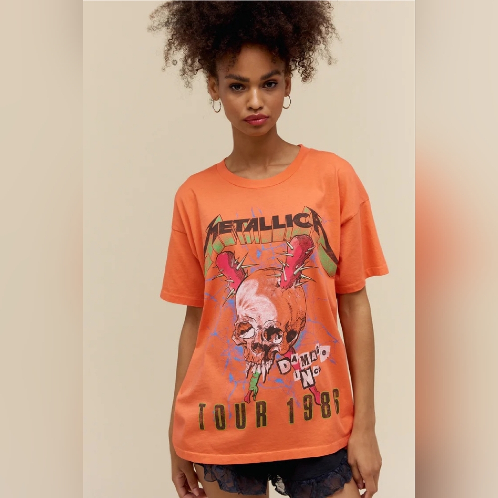 NWT DAYDREAMER METALLICA DAMAGE INC 1986 MERCH TEE, VARIOUS SIZES, CORAL SUNSET